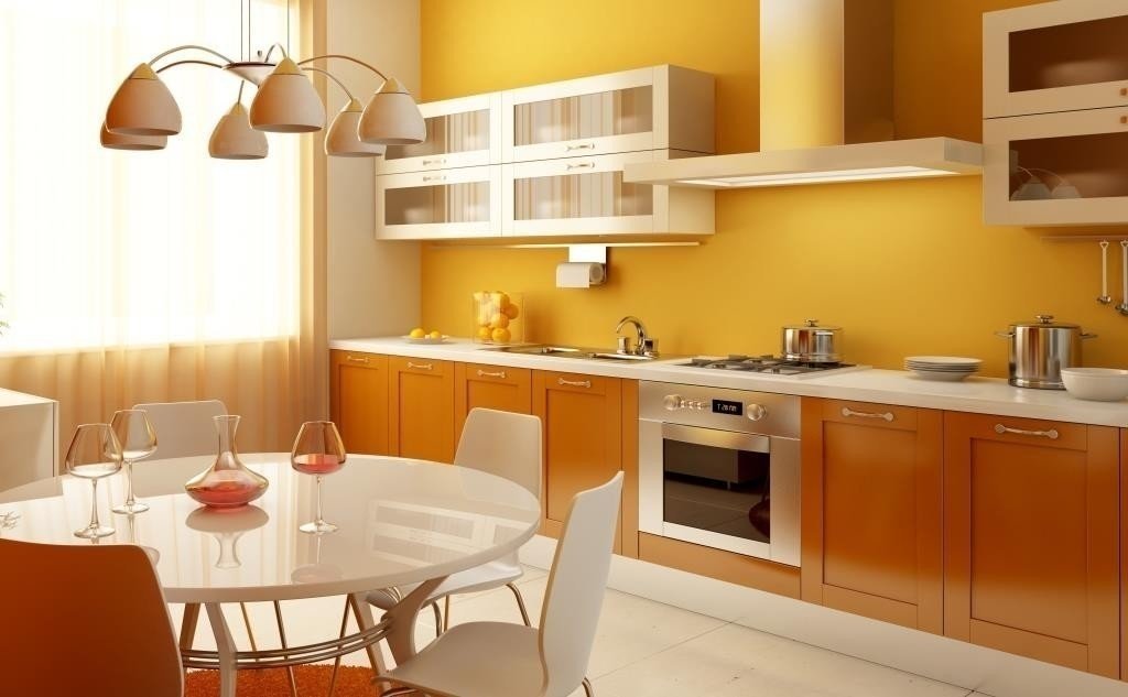 Персиковый цвет стен на кухне