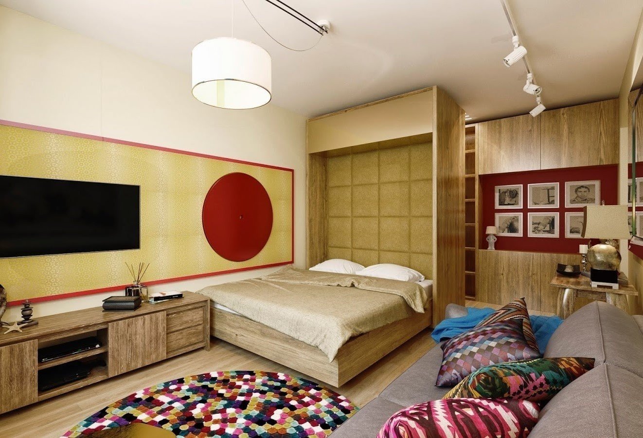 Кровать в однокомнатной квартире дизайн