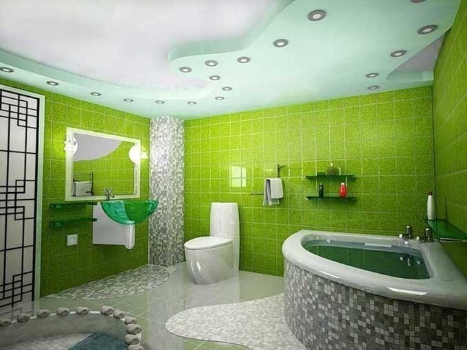 Дизайн ванны в зеленых тонах
