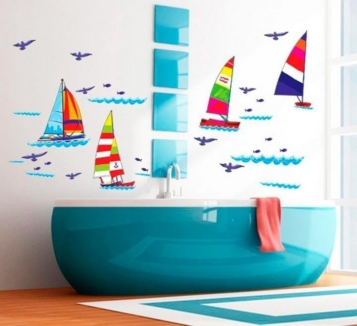 Водостойкие наклейки для ванной комнаты морской стиль
