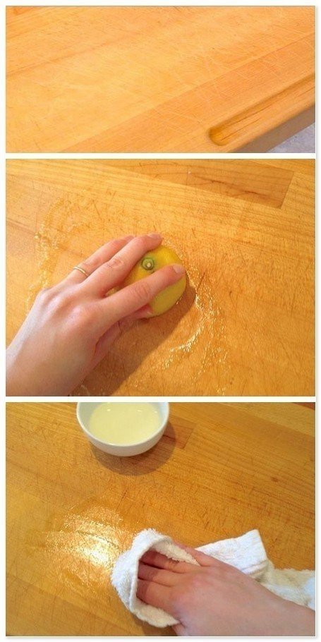 Почистить разделочную доску лимоном